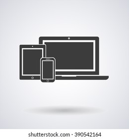 vector illustration laptop, phone, tablet silhouettes,outlines,icons on background,with empty screen