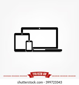 vector illustration laptop, phone, tablet silhouettes,outlines,icons on background,with empty screen
