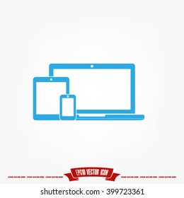 vector illustration laptop, phone, tablet silhouettes,outlines,icons on background,with empty screen