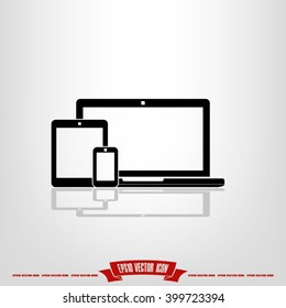 vector illustration laptop, phone, tablet silhouettes,outlines,icons on background,with empty screen