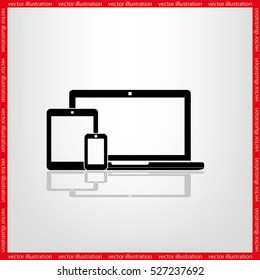 vector illustration laptop, phone, tablet silhouettes,outlines,icons on background,with empty screen, EPS10