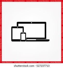 vector illustration laptop, phone, tablet silhouettes,outlines,icons on background,with empty screen, EPS10