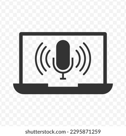 Vector illustration of laptop recording icon in dark color and transparent background(png).