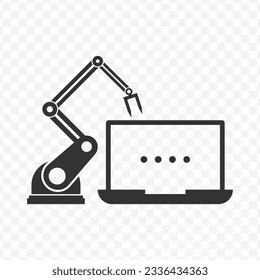 Vector illustration of laptop robots icon in dark color and transparent background(PNG).