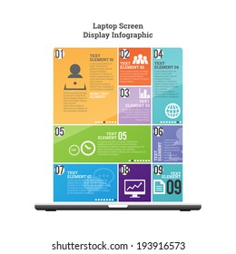 Vector illustration of laptop screen display infographic.
