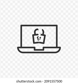 Vector illustration of laptop security hacked icon in dark color and transparent background(png).