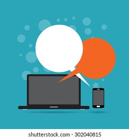 Vector illustration of laptop and smartphone exchanging communication.