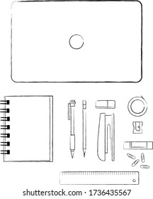 Vector Illustration of laptop and stationery 