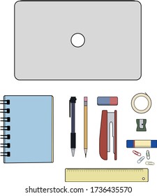 Vector Illustration of laptop and stationery 