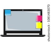 Vector illustration of the laptop with stickers.