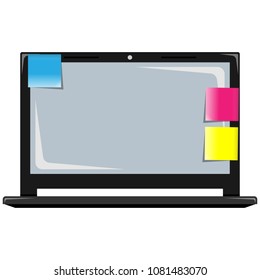 Vector illustration of the laptop with stickers.
