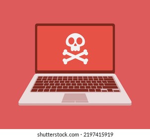 Vector illustration of Laptop system error warning. Virus attention. Hacker attack and web security vector concept, phishing scam. Network and internet security.