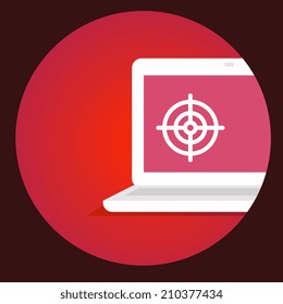 vector illustration laptop with the target on the screen on a red background in the circle to advertise banner print