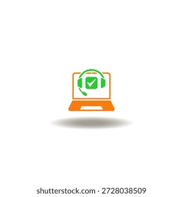 Vektorgrafik von Laptop und Telefon-Headset mit Häkchen. Symbol des Unterstützungsdienstes.