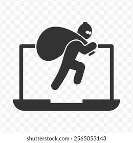 Vector illustration of laptop thief icon in dark color and transparent background(PNG).