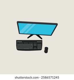 Vector illustration of laptop tp view in cartoon flat style. Flat design top view desktop workspace with laptop, computer, office supplies, and gadgets.