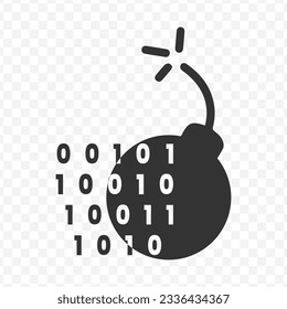 Vector illustration of laptop virus bomb icon in dark color and transparent background(PNG).