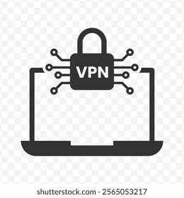 Vector illustration of Laptop VPN lock icon in dark color and transparent background(PNG).