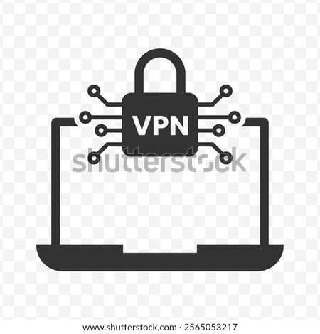 Vector illustration of Laptop VPN lock icon in dark color and transparent background(PNG).