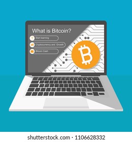 Vector illustration of laptop and web page with cryptocurrency concept