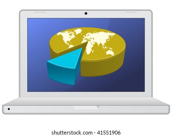 Vector illustration of laptop with world pie chart