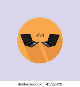 Vector illustration of laptops and wi-fi sign. Vector illustration of laptop icon.  Laptop icon picture. Laptop icon flat. Laptop icon app. Laptop icon web. Laptop icon art.  Laptop icon.