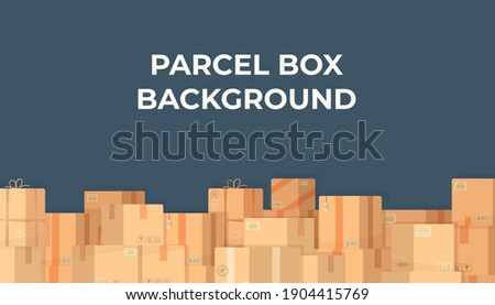 Vector illustration of a large background with stacks of sealed cardboard boxes. Various parcels from around the world, collected on the theme of fast shipping.