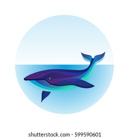 Vector illustration. A large blue whale under water.