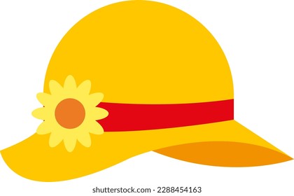 Vector illustration of a large brimmed beach hat. Hat with flower. Fashion and beauty.