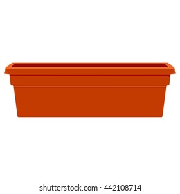 Vector illustration large brown plastic flower pot. Gardening equipment. Garden clay pot isolated on white