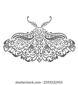Vector illustration of a large butterfly sketch with unique ornaments in vintage style