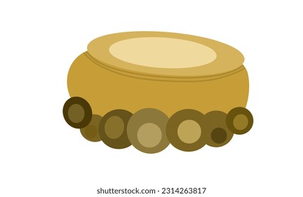 Vektorgrafik, ein großer Tontopf oder eine Bratpfanne, die Dorfbewohner verwenden, um mit Brennholz zu kochen, einzeln auf weißem Hintergrund 