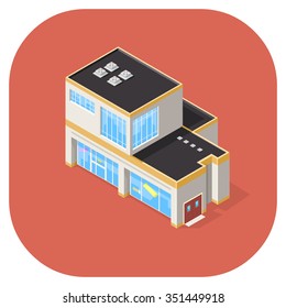 A vector illustration of a large department store.  Isometric department store icon illustration.  Large shop with sale signs in the windows.