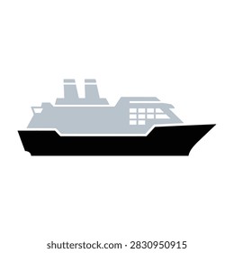 Vector illustration of a large ferry boat with two smokestacks on calm waters side view