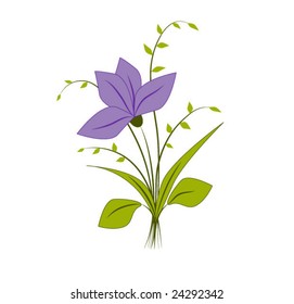 Vector Illustration of a large flower with a leafy branches over a white background