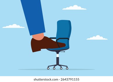 A vector illustration of a large foot occupying a chair, symbolizing authority, dominance, or exaggerated presence in a business or social setting
