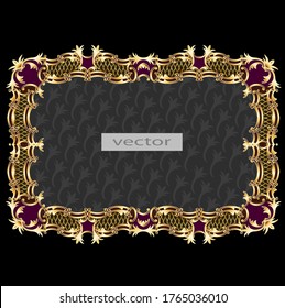 Vector Illustration Of A Large Gold Frame In The Style Of Rococo, Baroque, Vintage Ornate Ornament