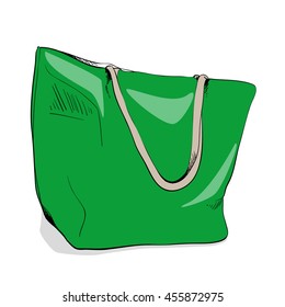 Vector illustration large green canvas beach bag