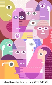 Vector illustration of large group of people. 