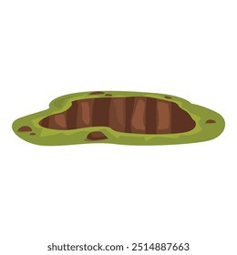 Vector illustration of a large hole in the ground, surrounded by green grass