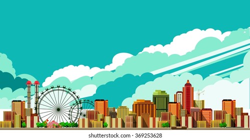 vector illustration of a large metropolis panoramic view of the sky background