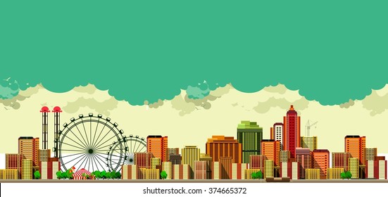 vector illustration of a large metropolis panoramic view of the sky background