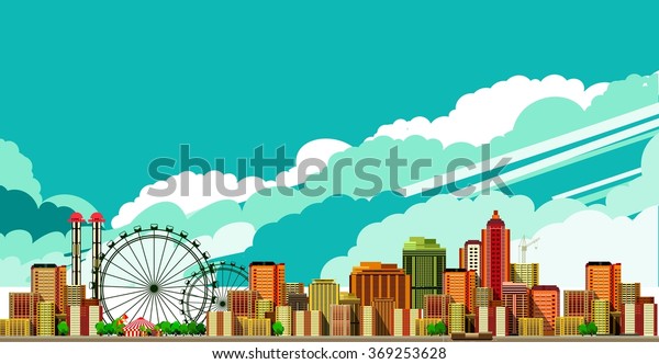 vector illustration of a large metropolis\
panoramic view of the sky\
background