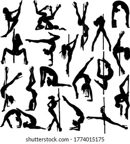 Vector illustration of a large network of young girls gymnasts on a pole isolated on a white background. Blank for designers, logo, icon, sticker