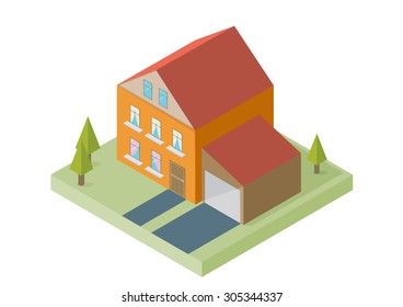 A vector illustration of a large new isometric home. Isometric home. New isometric home.