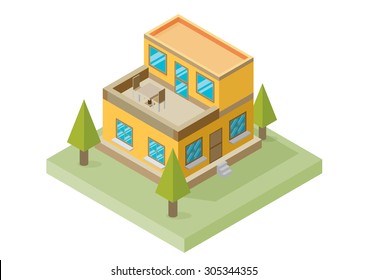 A vector illustration of a large new isometric home. Isometric home. New isometric home.