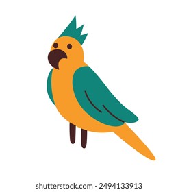 Vector illustration of a large parrot with a crest and big beak. Cartoon flat style, perfect for pet and bird themes. Cockatoo, macaw, and amazon icon. Ideal for animal lovers and aviary illustrations