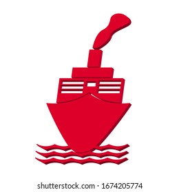 Vector illustration of a large pink cruise ship in the ocean or sea, isolated on a white background 3d, perspective view