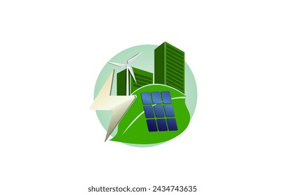 Ilustración vectorial de gran batería de iones de litio recargable de almacenamiento de energía estacionaria y planta de energía renovable con paneles solares y turbinas eólicas. Sistema de almacenamiento de energía de respaldo.
