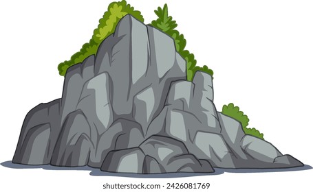 Vector illustration of a large rocky outcrop with plants.